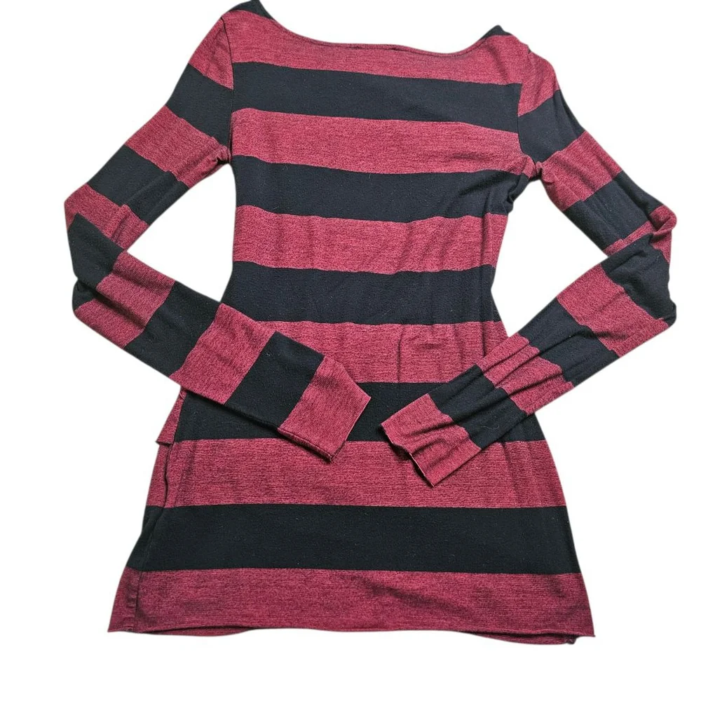 Venus Small Red Black Stripe Layered Long Sleeve Top - Picture 4 of 7
